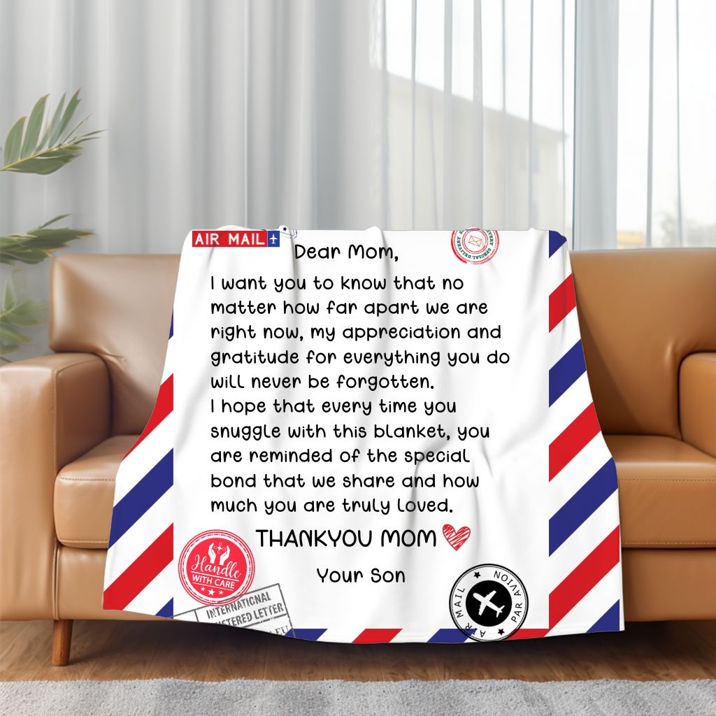 Customized Plush Letter Blanket for Mom from Son, Sentimental Gift for Mom