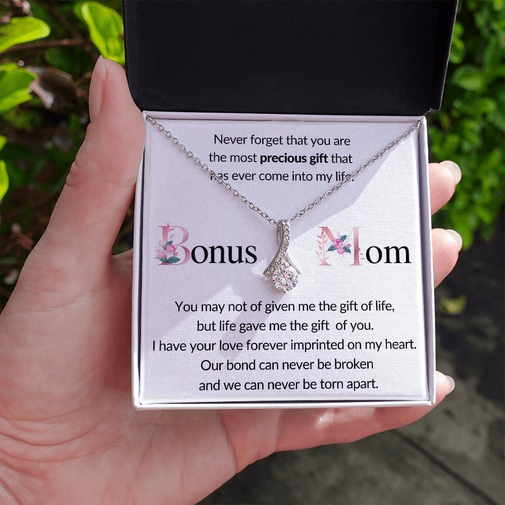 BONUS MOM - Alluring Ribbon pendant for Bonus Mom-white, for mom - proudpoppycreativestore