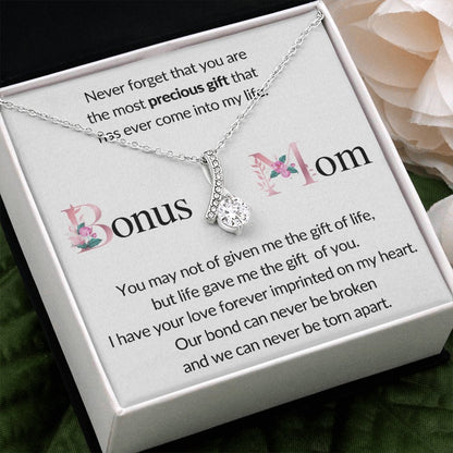 BONUS MOM - Alluring Ribbon pendant for Bonus Mom-white, for mom - proudpoppycreativestore