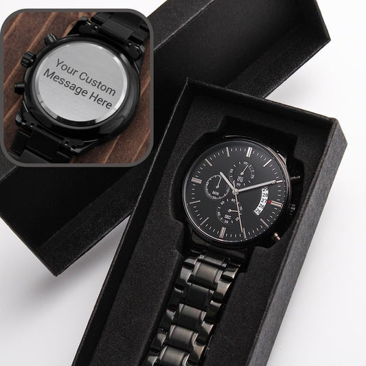 CUSTOMIZE YOUR OWN MESSAGE- Black mens chronograph watch - proudpoppycreativestore