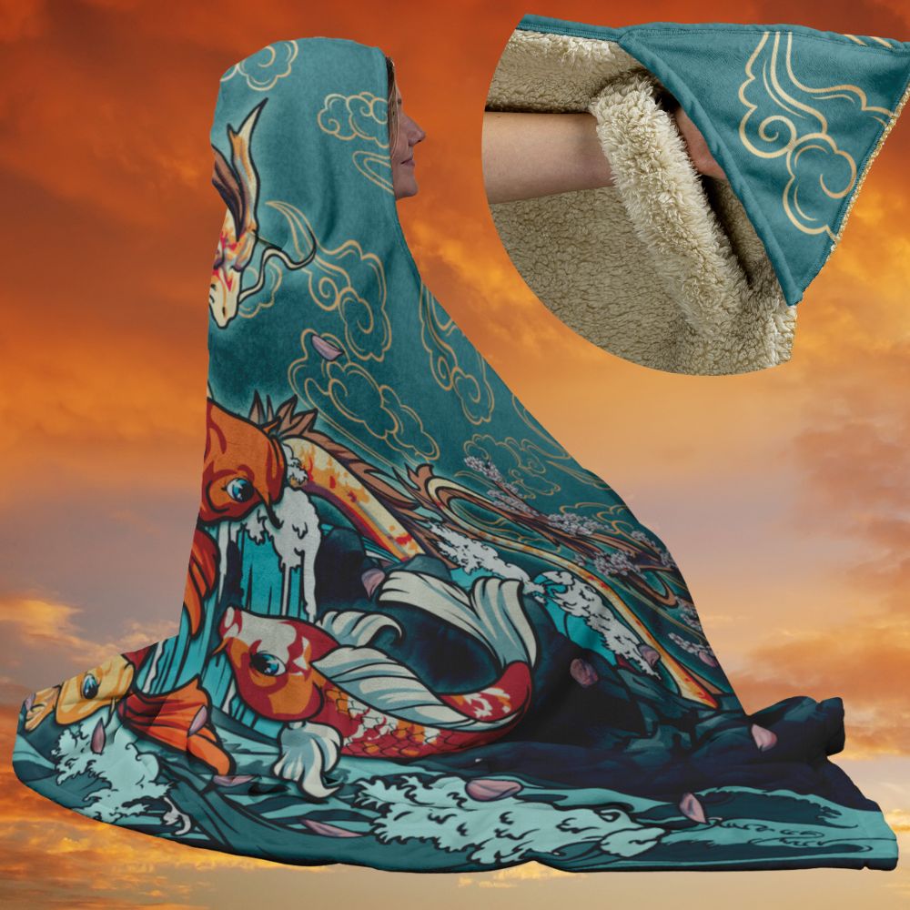 Koi Dragon Fantasy Hooded Blanket - proudpoppycreativestore