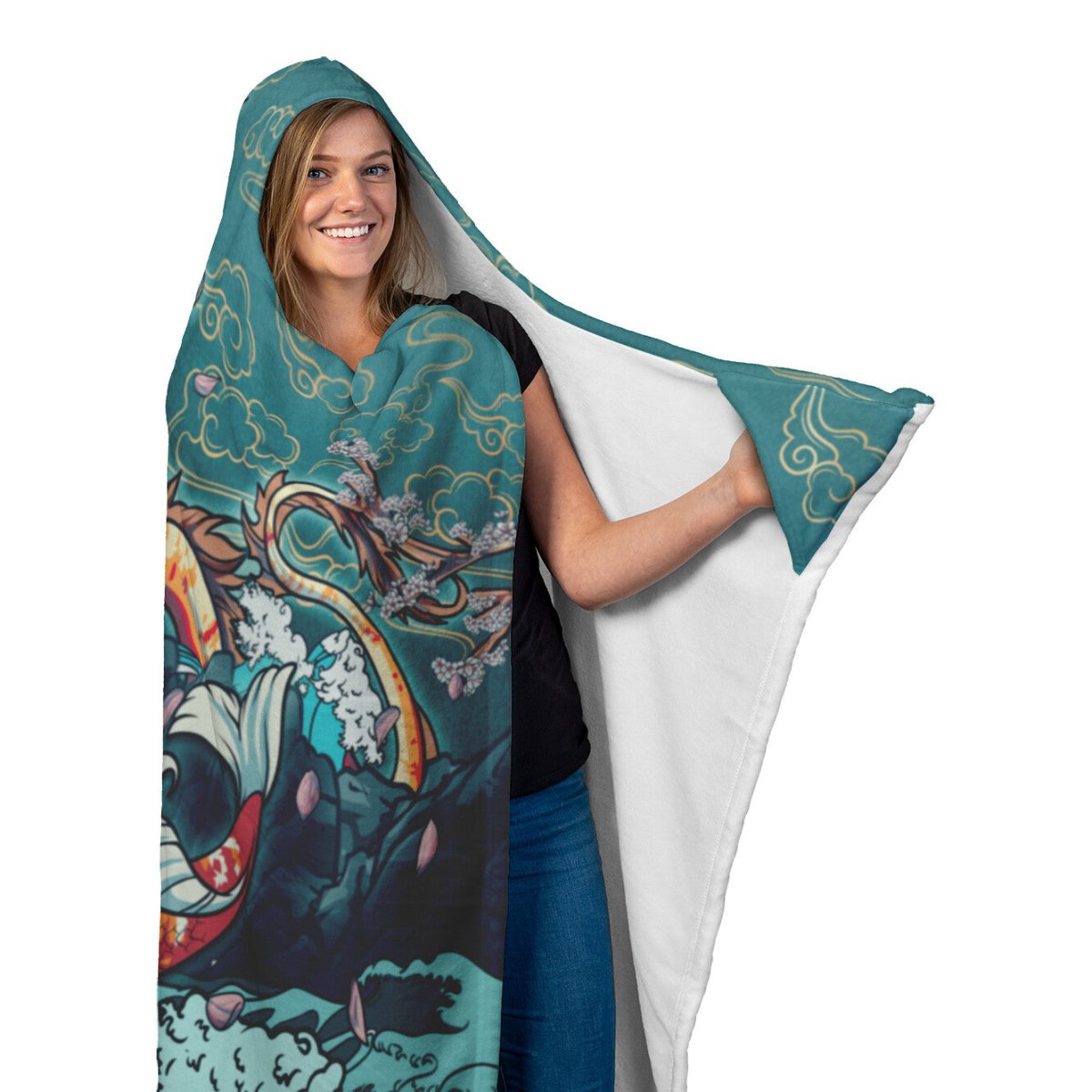 Koi Dragon Fantasy Hooded Blanket - proudpoppycreativestore