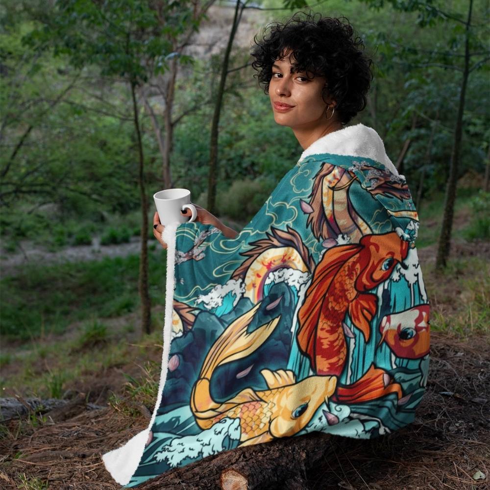 Koi Dragon Fantasy Hooded Blanket - proudpoppycreativestore