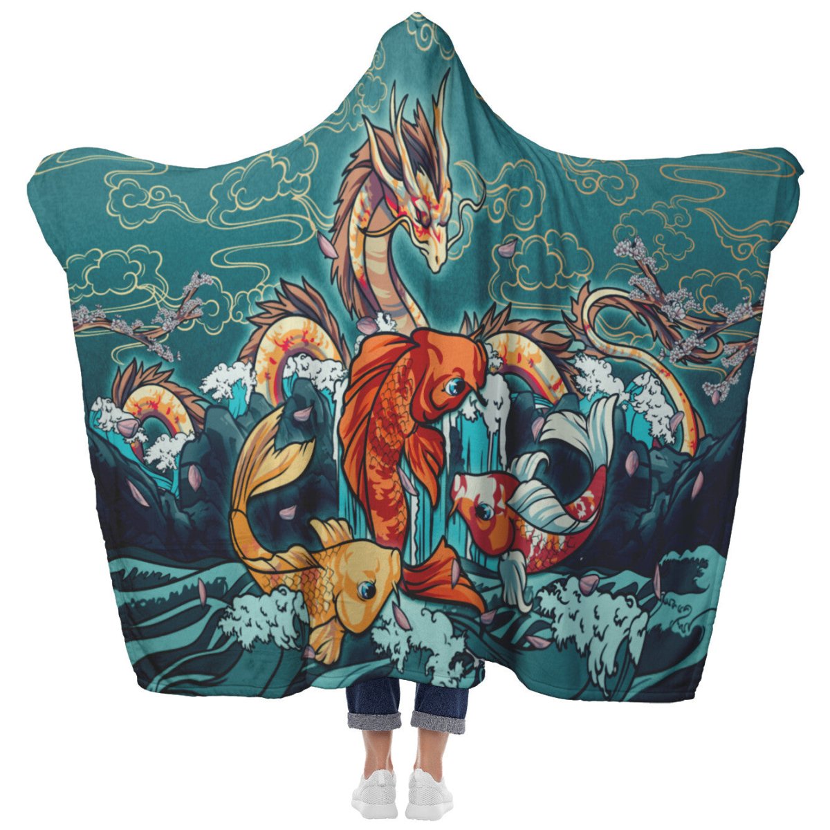 Koi Dragon Fantasy Hooded Blanket - proudpoppycreativestore