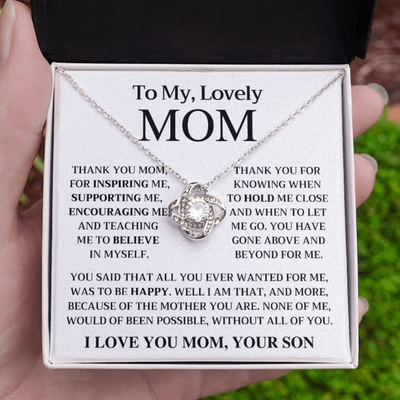 Love knot pendant necklace for Mother from Son, WHITE - proudpoppycreativestore