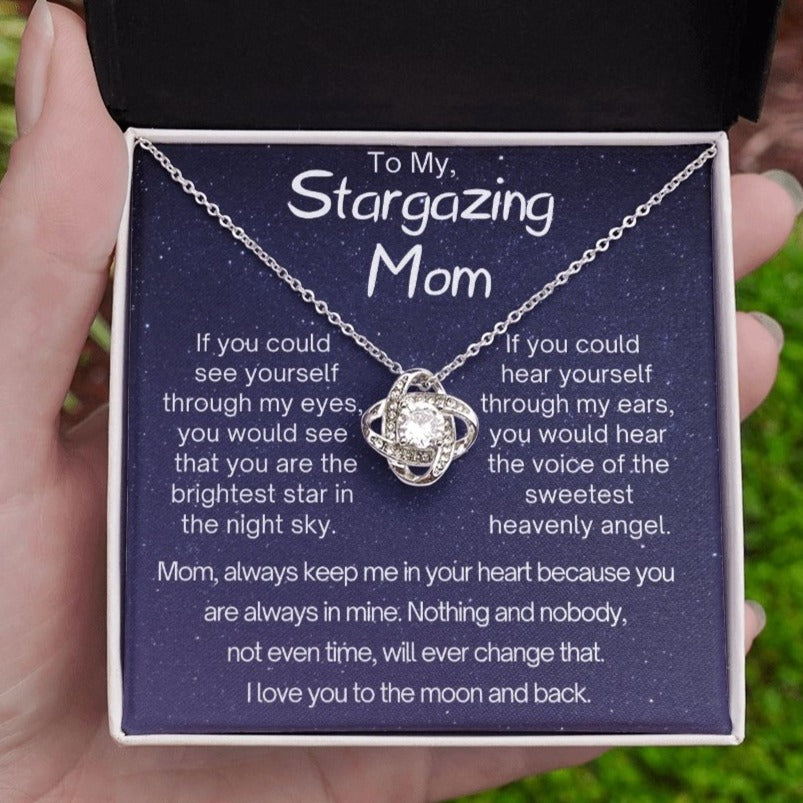 Stargazer Mom, Love knot pendant necklace for Mother on Mothers Day or Birthday - proudpoppycreativestore