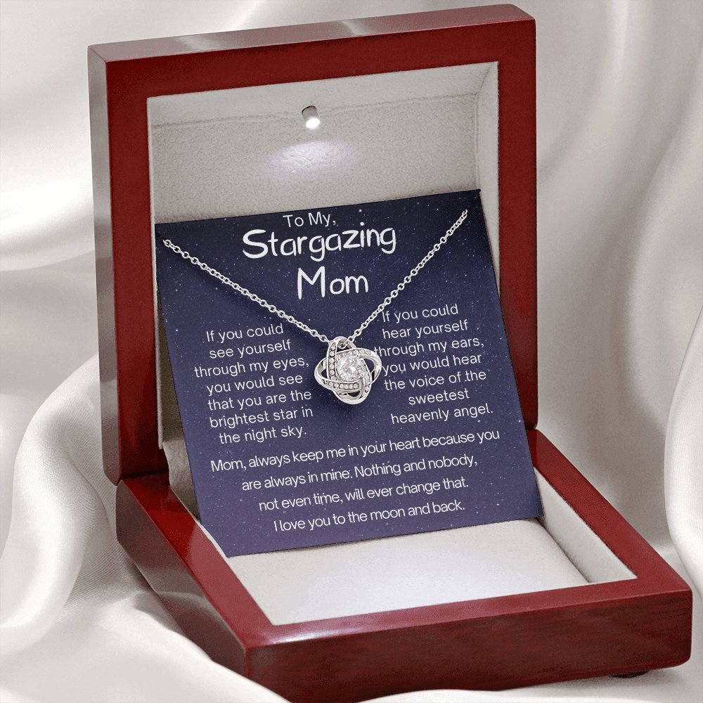 Stargazer Mom, Love knot pendant necklace for Mother on Mothers Day or Birthday - proudpoppycreativestore